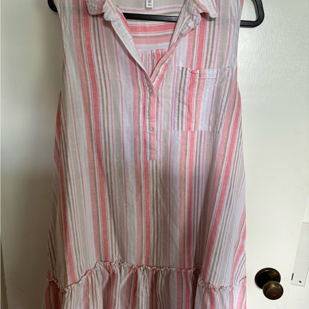 Time and Tru Pink and White Striped Button-Up Dress